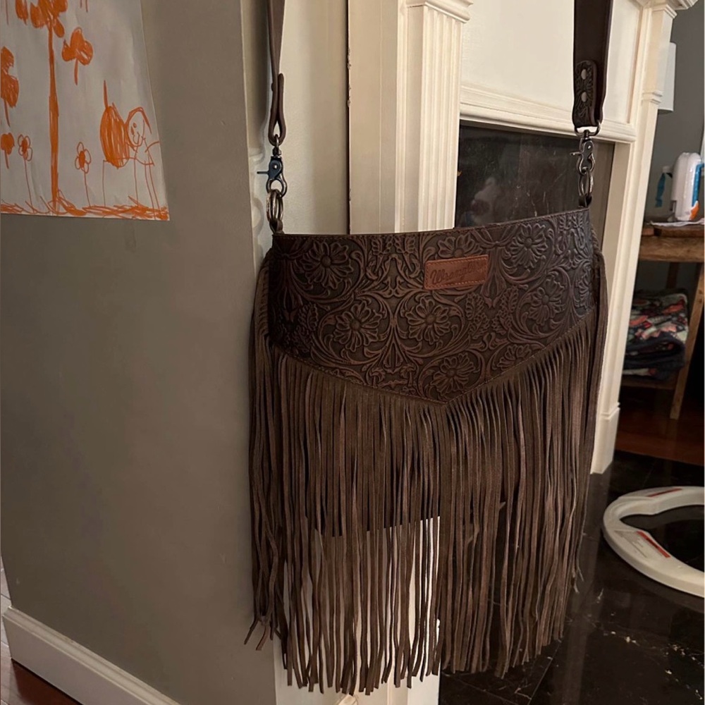 Wrangler Dark Brown Leather Fringe Shoulder Bag
